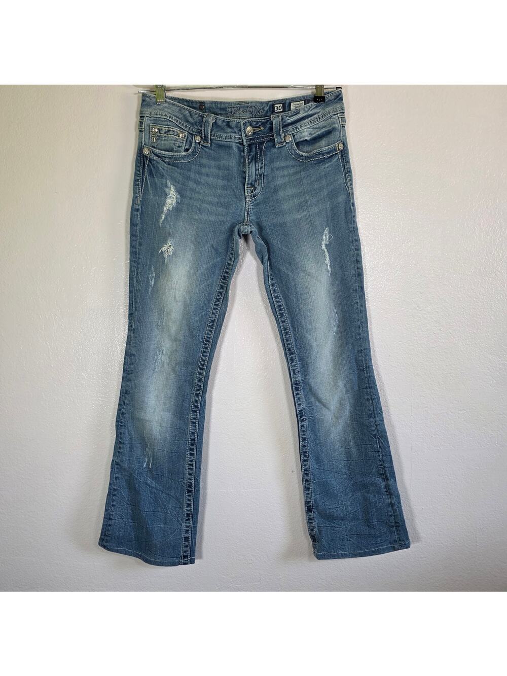 Miss Me Jeans Women Size 30 Bootcut Distressed Stretch Denim Medium Wash